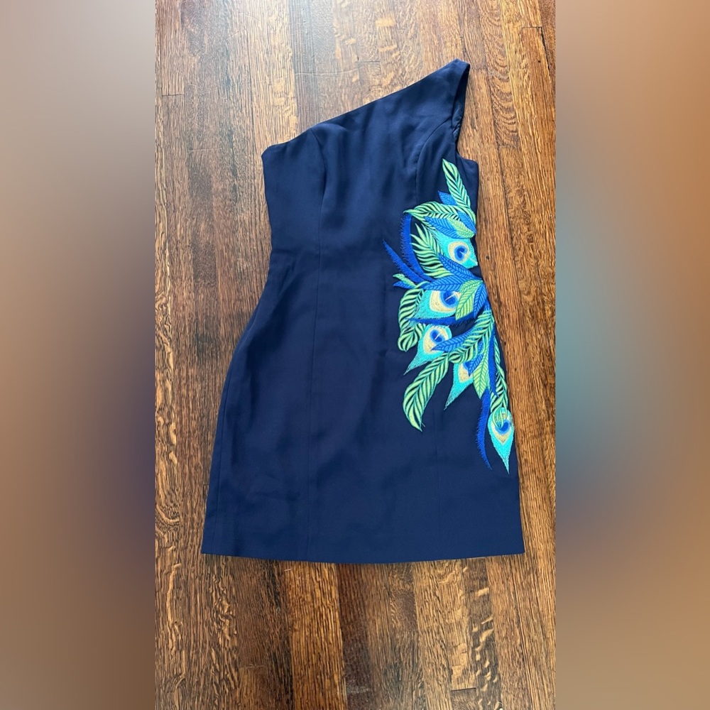 Lilly Pulitzer Jamie Dress True Navy Peacock #29911 Sz 0 One Shoulder